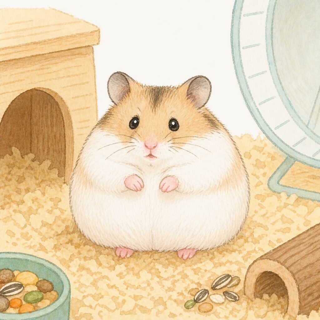 ふっくらした体型のハムスター（肥満や体型チェックのイメージ）