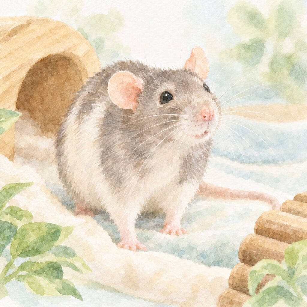 ファンシーラットのやさしい水彩イラスト｜ファンシーラットの腫瘍・しこりをイメージ
