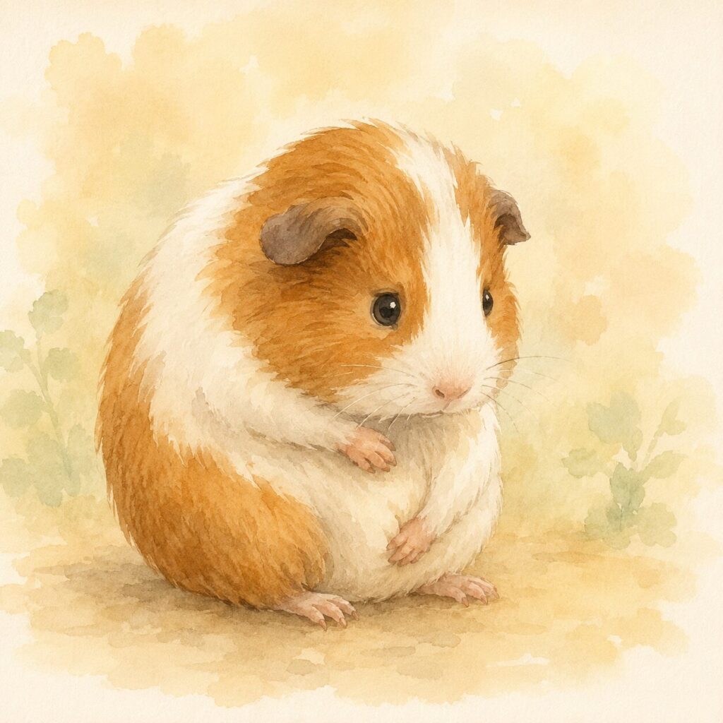 身体にしこりがあるモルモットを描いたイラスト｜モルモットのしこりをイメージ