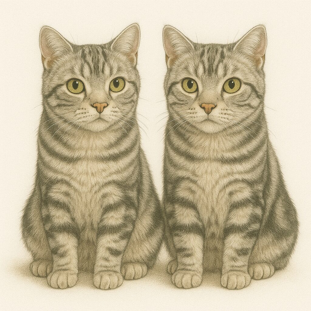 アメリカンショートヘアが2頭並んで座っているイラスト