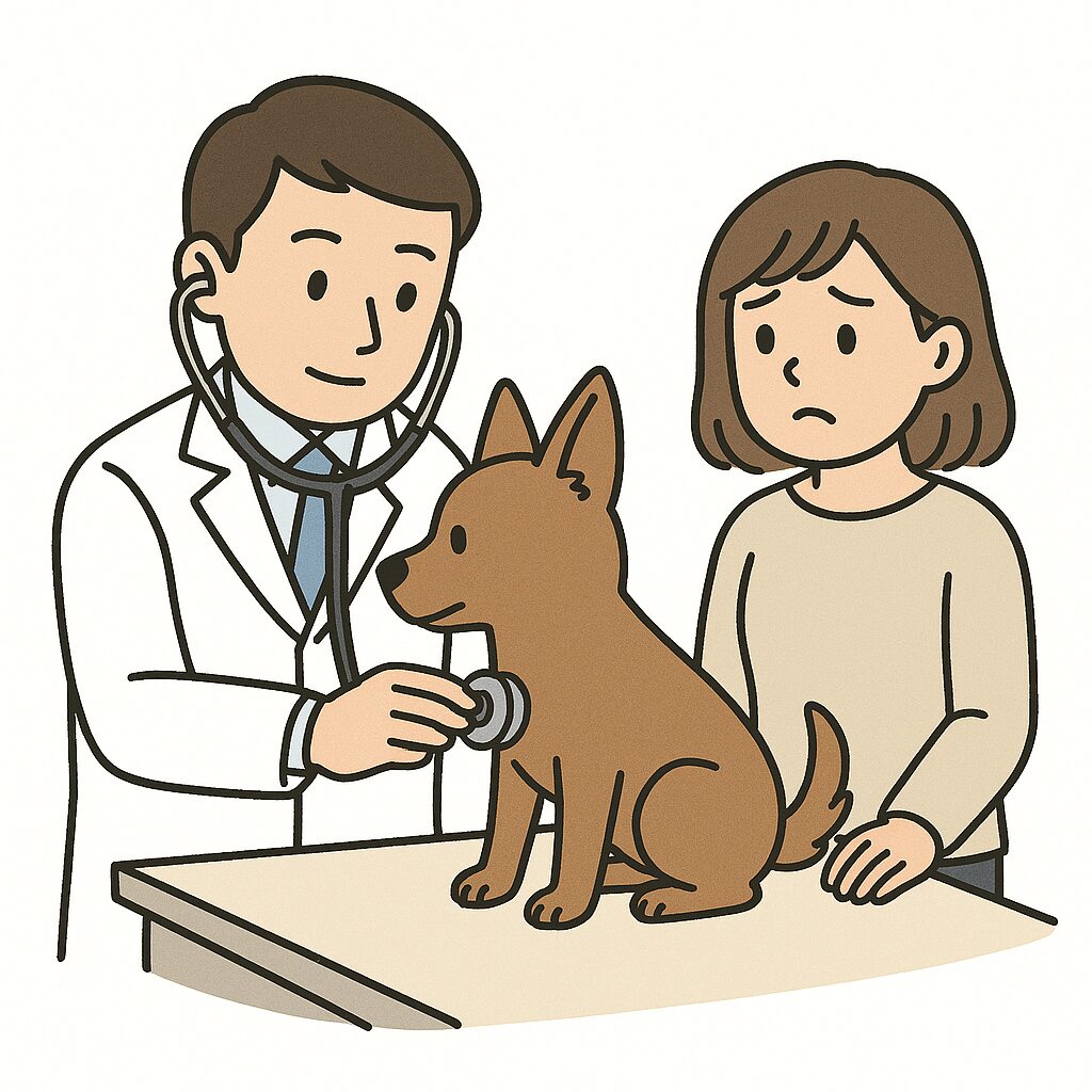 咳や呼吸の症状で動物病院を受診し検査を受ける犬