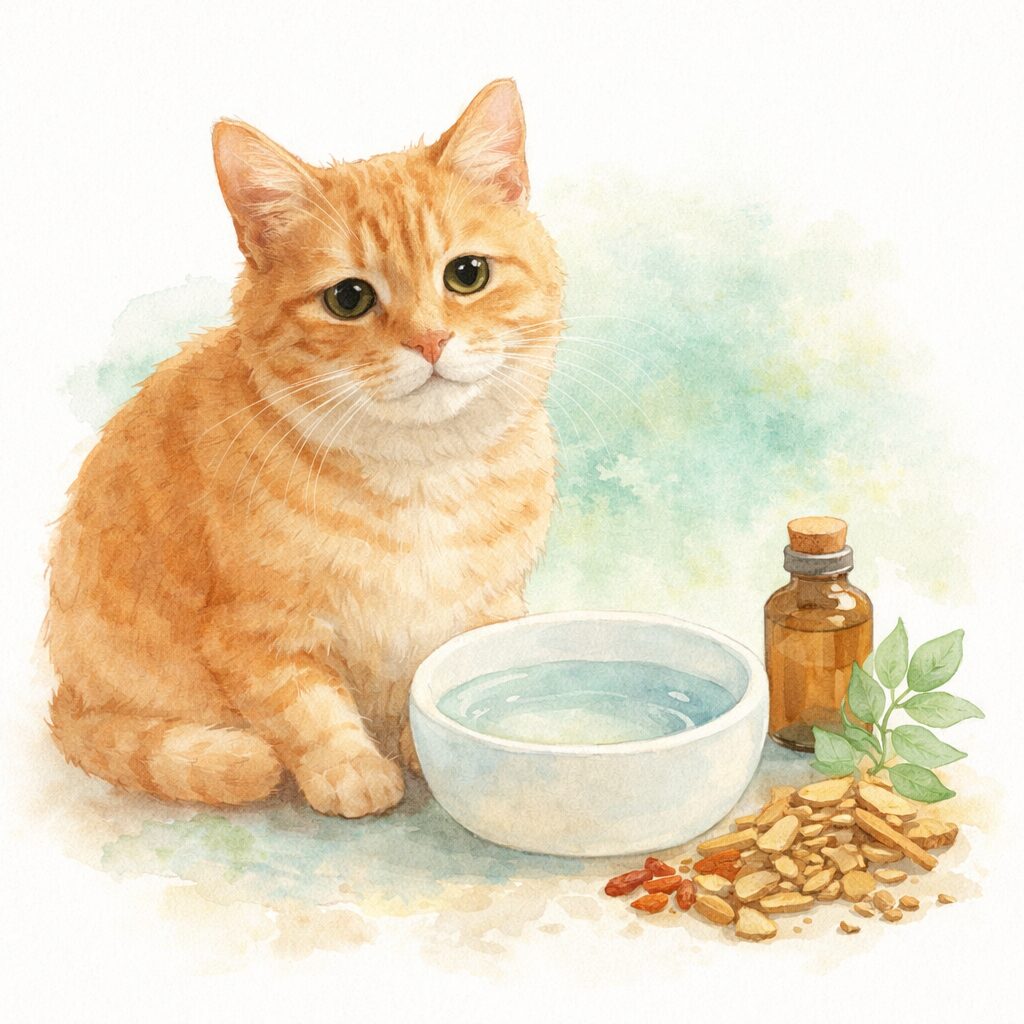 腎臓病の猫と漢方による体調ケアのイメージイラスト