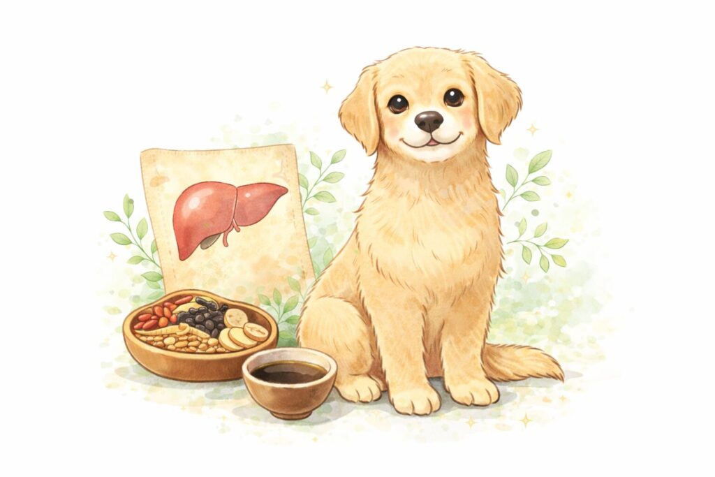 犬の肝臓病と漢方治療をイメージしたイラスト