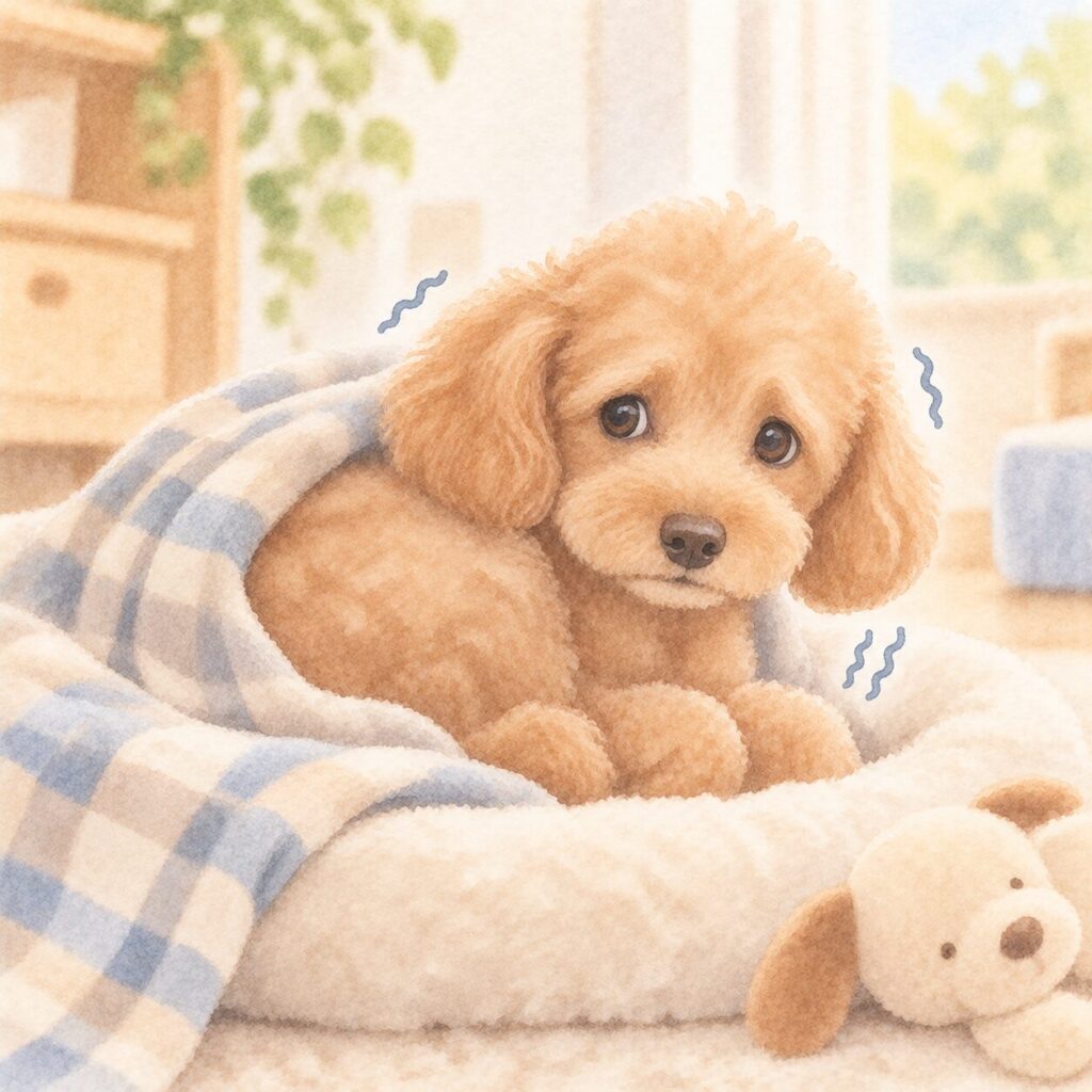 身体をブルブルふるわせる犬のイラスト｜犬のふるえをイメージ