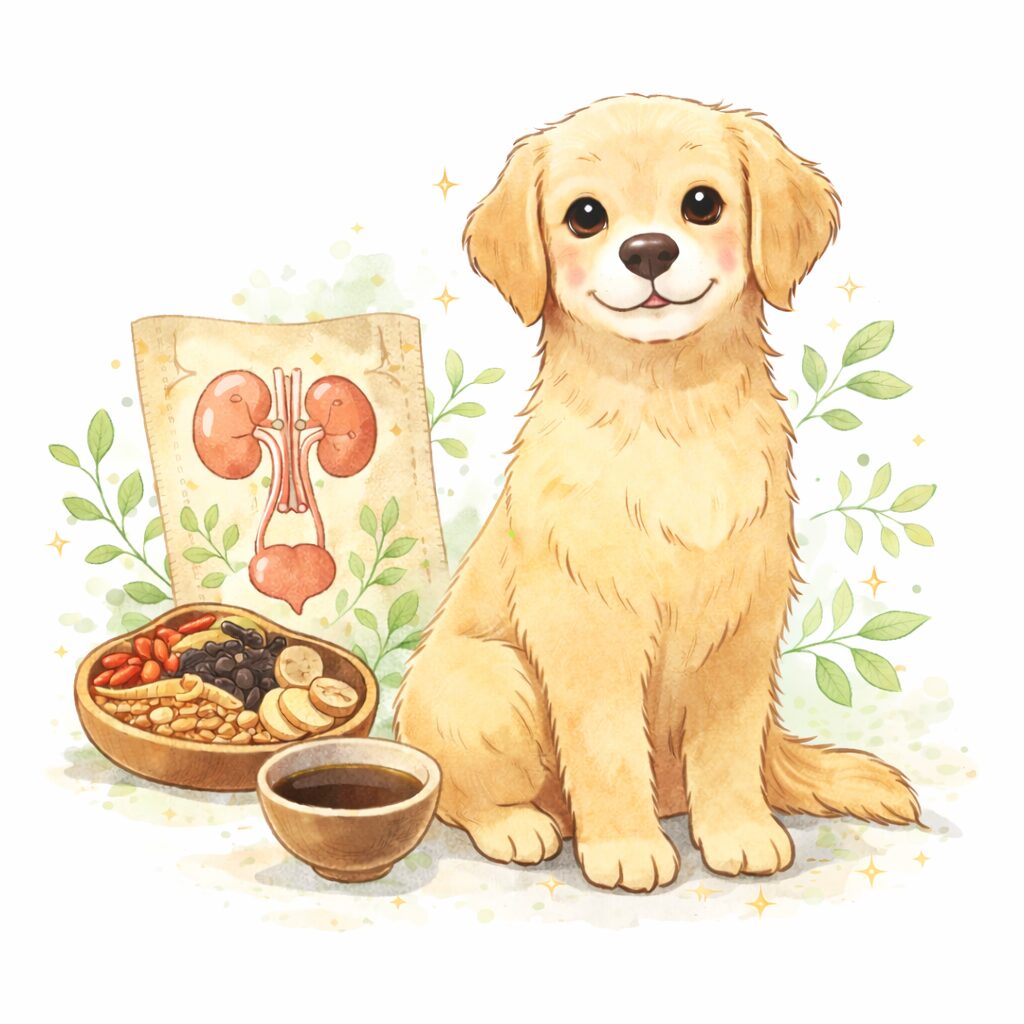 犬の腎臓病と漢方治療をイメージしたイラスト